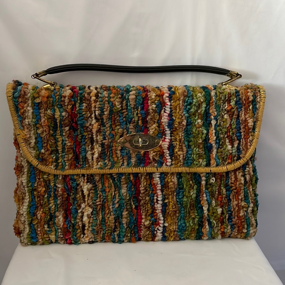 Jerry Terrence vintage carpet bag the original‎ gold hardware brown strap multi